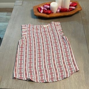 Montaeu white, red, and black tribal print tank with ruffle sleeve in Size S
